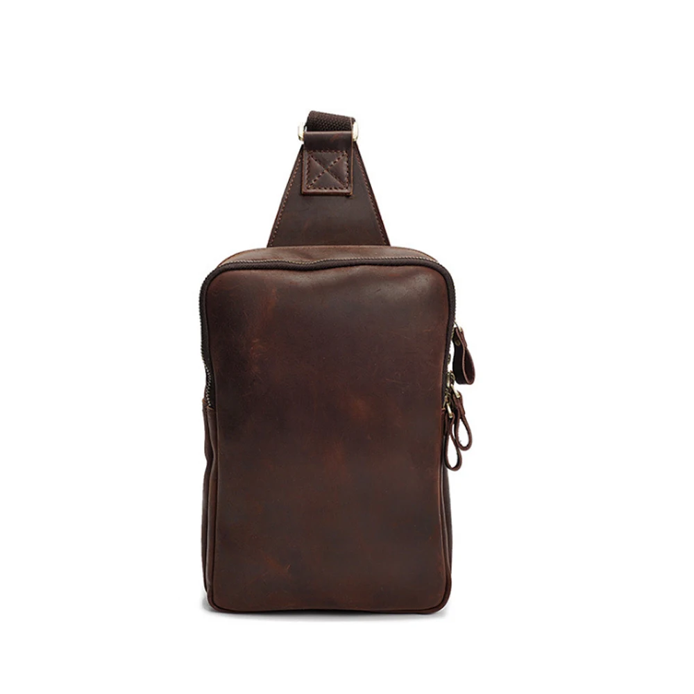 

New Men's Genuine Leather Trend Chest Bag Vintage Dark Brown/Brown Multi-function Cow Leather Single Shoulder Bag Casual Satchel
