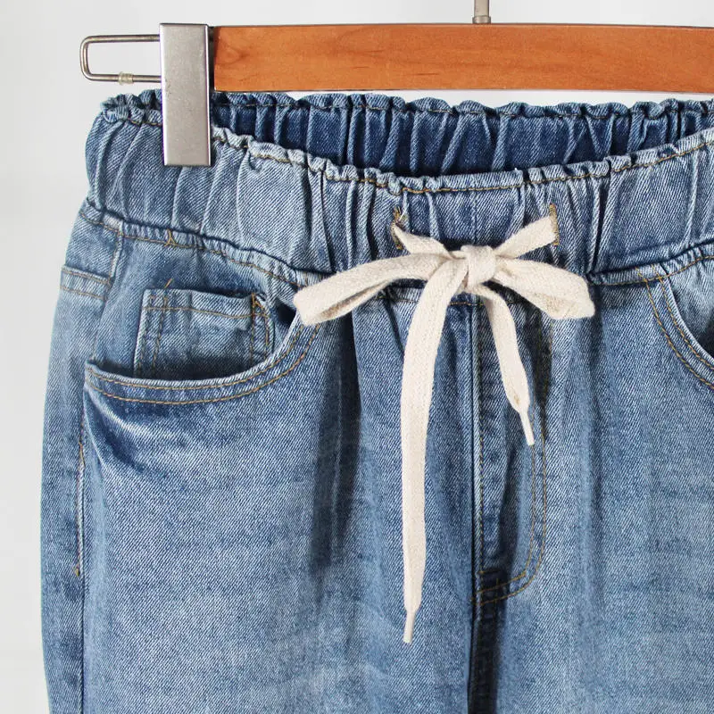 Винтажные джинсы, женские шаровары, свободные размера плюс джинсы для женщин в стиле бойфренд, эластичные уличные джинсы с высокой талией для мам Q1499