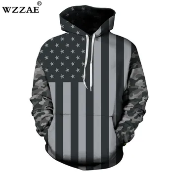 

2018 New Spring Autumn Hip Hop Pullovers 3D Print Hoodies Men American Flag Sweatshirt With Hood Couples Streetwear Sudaderas