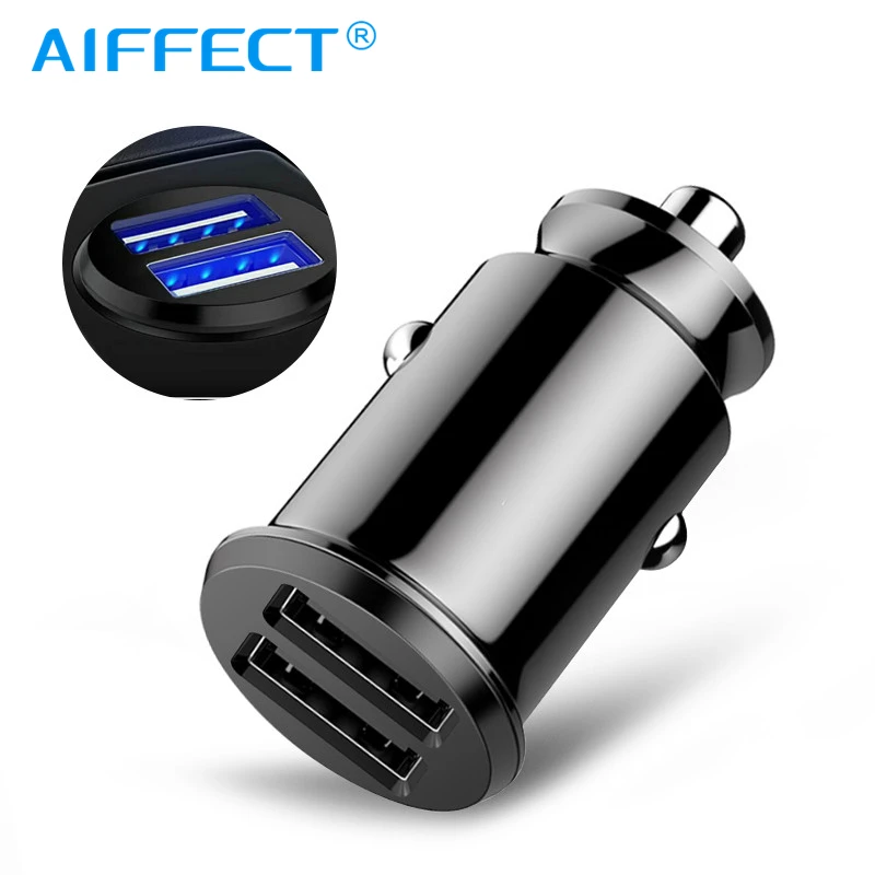 AIFFECT شاحن سيارة USB صغير للجوال هاتف لوحي 3.1A 2 منافذ USB سيارة مهايئ شاحن الهاتف لسامسونج فون شحن سريع