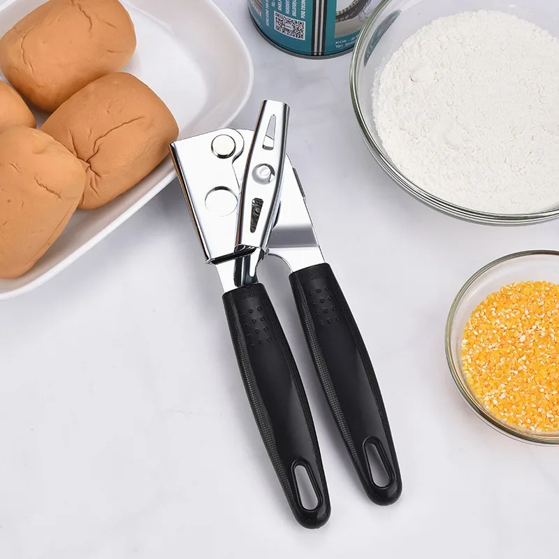 

Manual Can Opener Multi-function Black Non-Slip Double Grip Handles Opener Side Cutting Jar Lid Opener