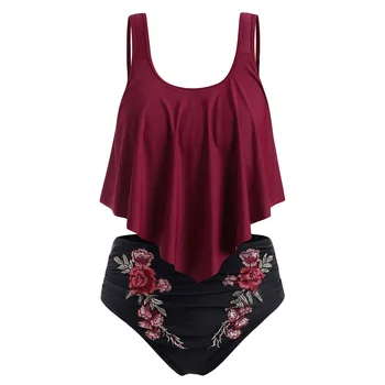 

ROSE GAL Women Plus Size Ruffle Embroidered Bikini Set Wide Adjustable Shoulder Strap Swimsuit Sexy Two Piece Beachwear