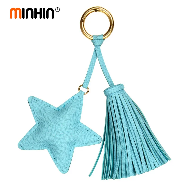 FT168 blue MINHIN прекрасная цепочка для ключа, аксессуары для женщин, брелок для ключей с кисточкой, кожа, звезды, дизайн, автомобильный брелок, ювелирное изделие, подвеска на сумку - Цвет: FT168 blue