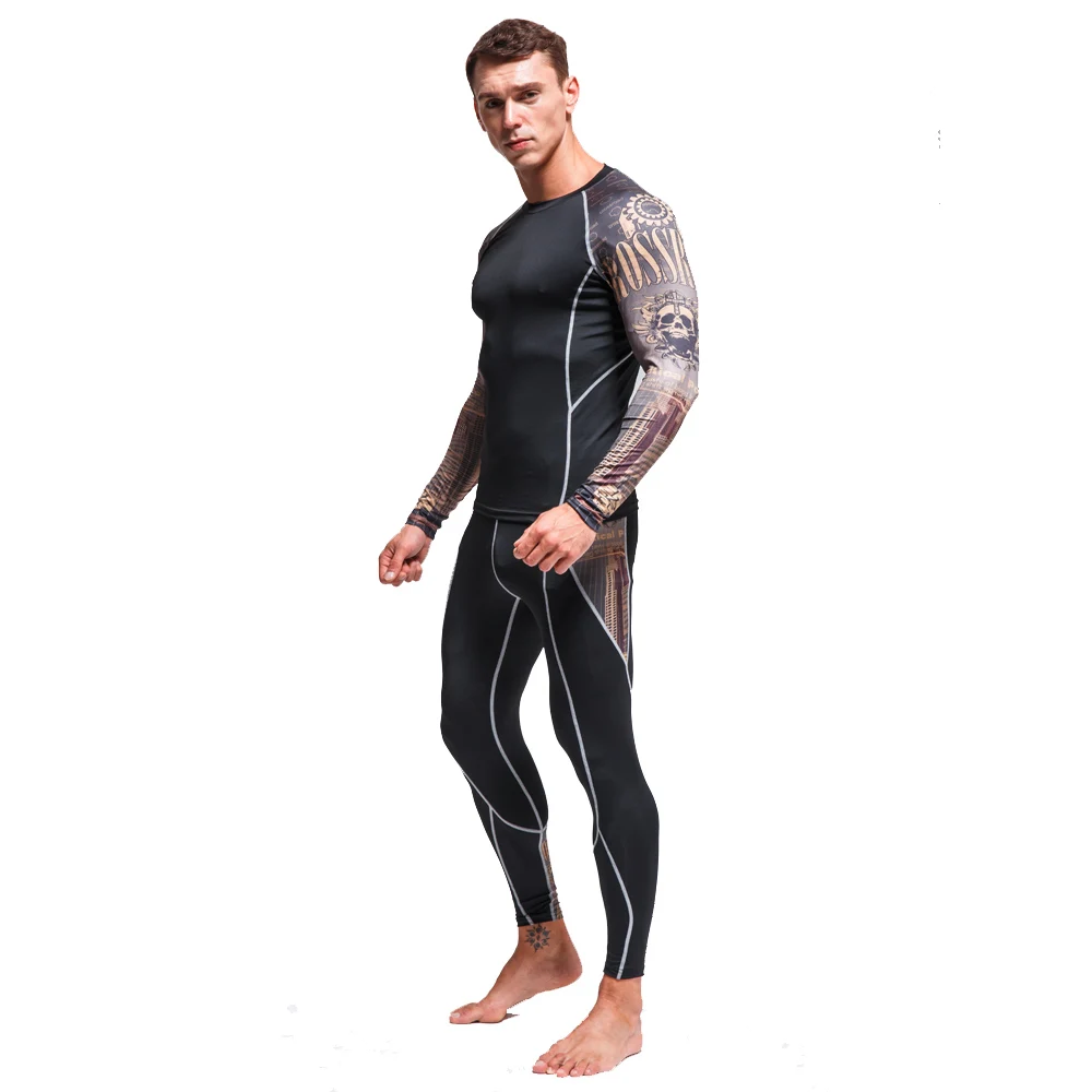 

Men's Workout Set Fitness Quick-drying Clothes Winter Jogging Suit Warm Base Layer Compression Rashgard Male Crossfit Tshirt 4XL
