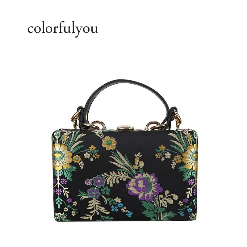 

Embroidered flowers handbags for women vintage silk Box Bag Women small chain Crossbody Bag 2019 new Designer brand tote bags