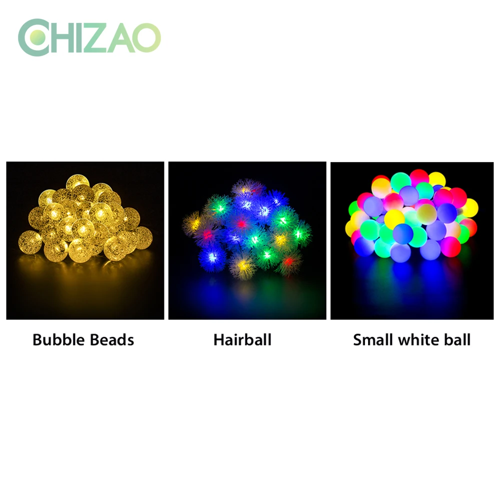 CHIZAO LED Holiday Multi-color Ball String Light Solar Power Waterproof IP65 for House Party Garden Tree Fence Decor wreath CHIZAO LED Holiday Multi-color Ball String Light Solar Power Waterproof IP65 for House Party Garden Tree Fence Decor wreath