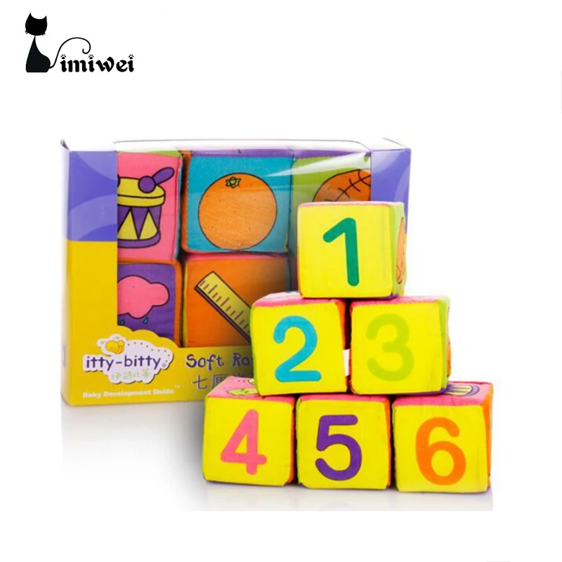 6pcs/Set Educational Toys 7cm Building Blocks Fitted Baby Rattles Toys For Newborns baby cloth building blocks rattle Soft Play baby-building-blocks