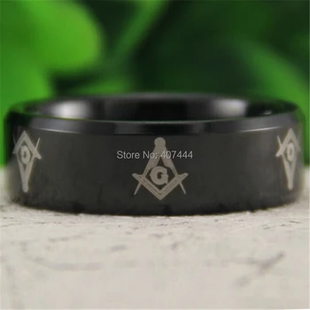 

Free Shipping YGK JEWELRY Hot Sales 8MM Black Beveled Masonic Freemason Men's Comfort Fit Tungsten Wedding Ring