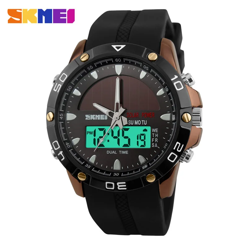 

SKMEI Men Solar Dual Watches Fashion Digital Sport Watch Chronograph Alarm Waterproof Quartz Wristwatches Relogio Masculino 1064