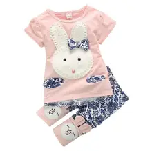 2Pcs Baby Kids Girls Top+Short Pants Summer Suits Cute Rabbit Cartoon Childrens Clothing Set
