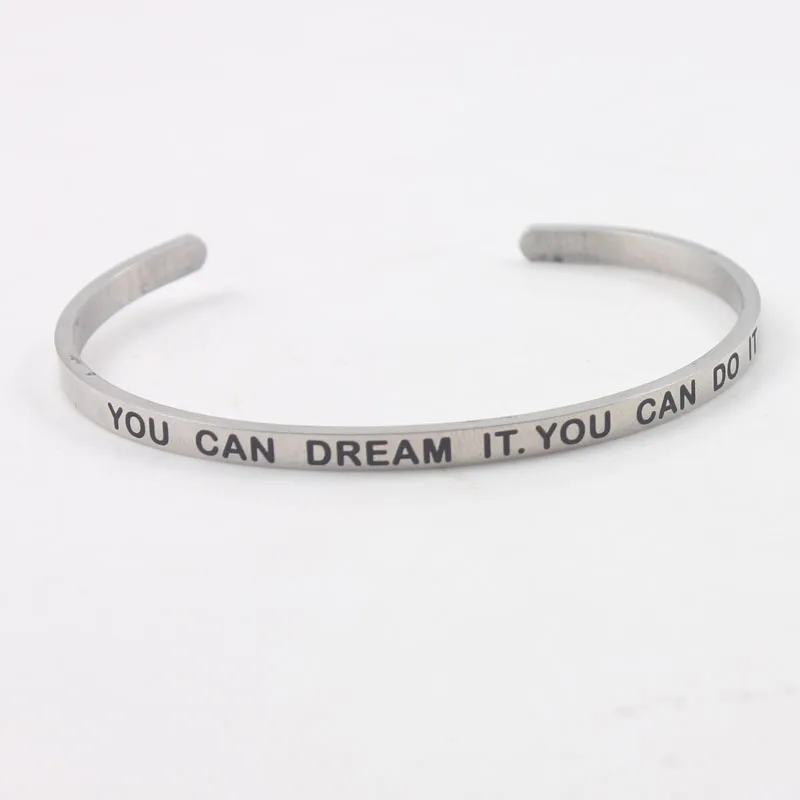 

Stainless Steel Engraved Positive Inspirational Quote Cuff Mantra Bracelet Bangle For Women