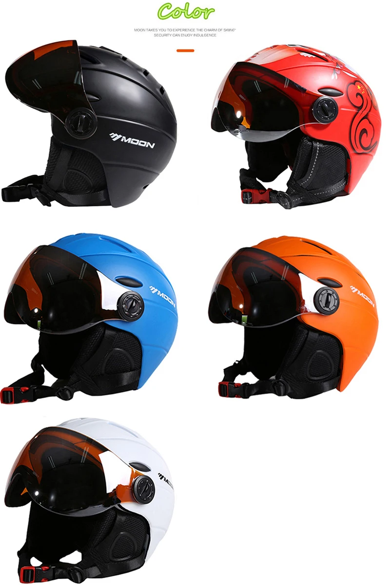 MOON Профессиональный полупокрытый CE лыжный шлем integrally-формованные спортивные женские Лыжный Спорт шлемы крышка человек для катания на сноуборде с очками