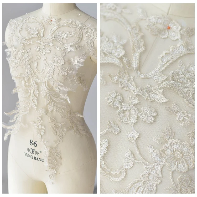 

Large lace patch light gold sequins wedding dress back chest handmade diy decorative mesh lace applique accessories