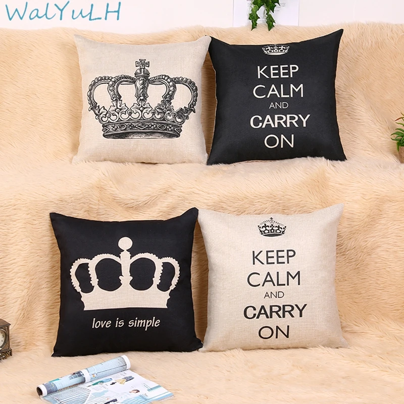 

WalYuLH Black And White Crown Pattern Pillow Case 45*45cm Decorative Linen Cushion Covers For Chair Sofa Seat Home Must Textile