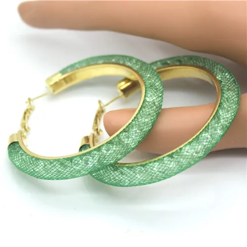 Очаровательные яркие Кристальные круглые серьги с кристаллами 60 мм большие золотые серьги-кольца для женщин gouden oorbellen - Окраска металла: Green