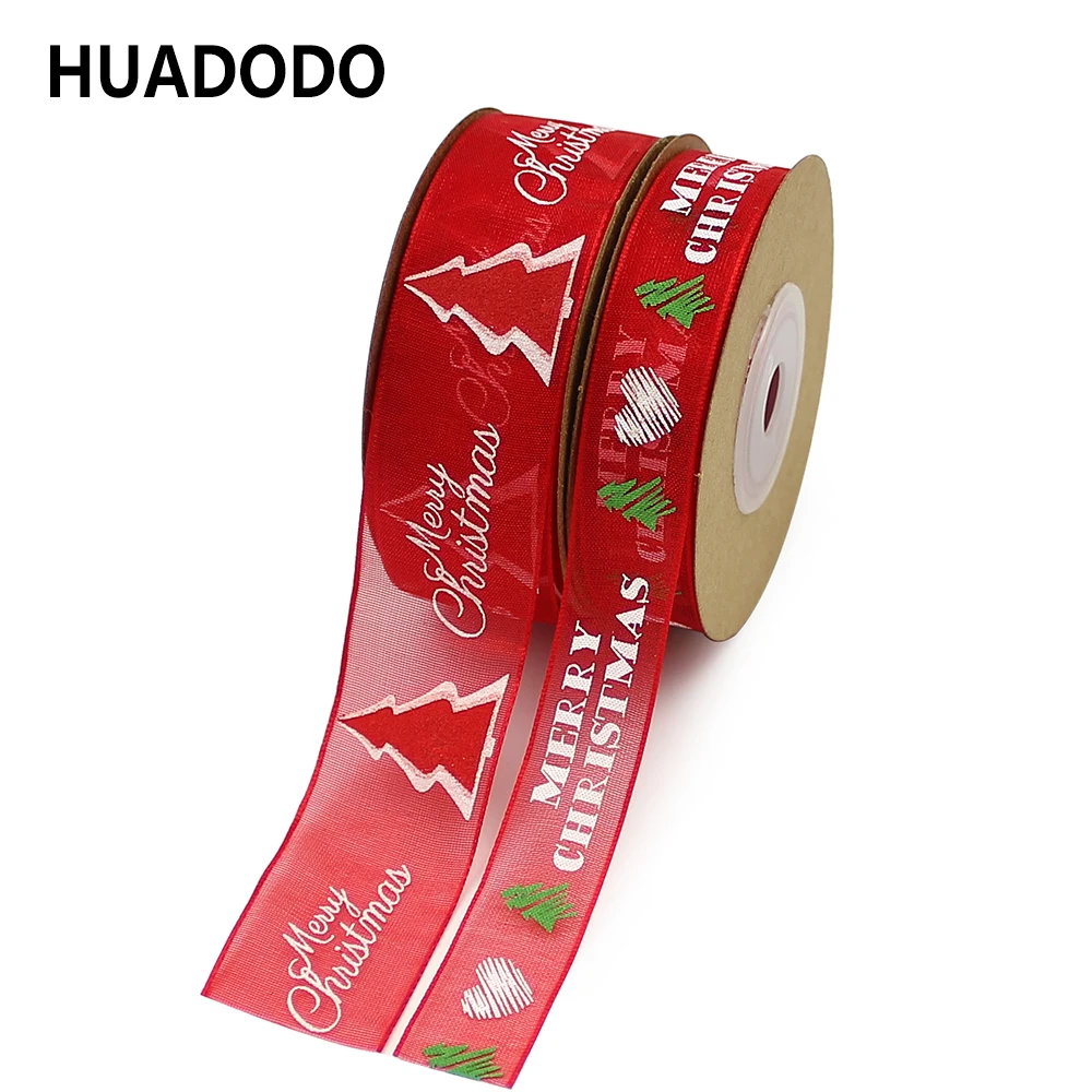 HUADODO 15 мм 25 мм Merry Christmas ленты из органзы для DIY Новогодняя подарочная упаковка украшения атласные ленты 10 м/лот