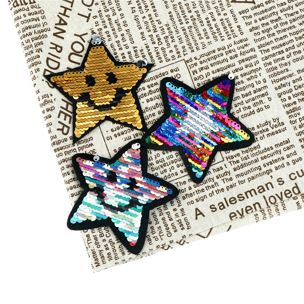 

1pc Five-pointed Stars Reversible Change Color Sequins Iron On Or Sew Fabric Sticker For Clothes Badge Embroidered Appliques DIY