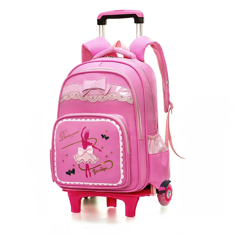 

New Kids Trolley Schoolbags for Girls Princess Orthopedic Satchel Mochila Teenager Wheels Climb Stair Backpack Removable Bookbag