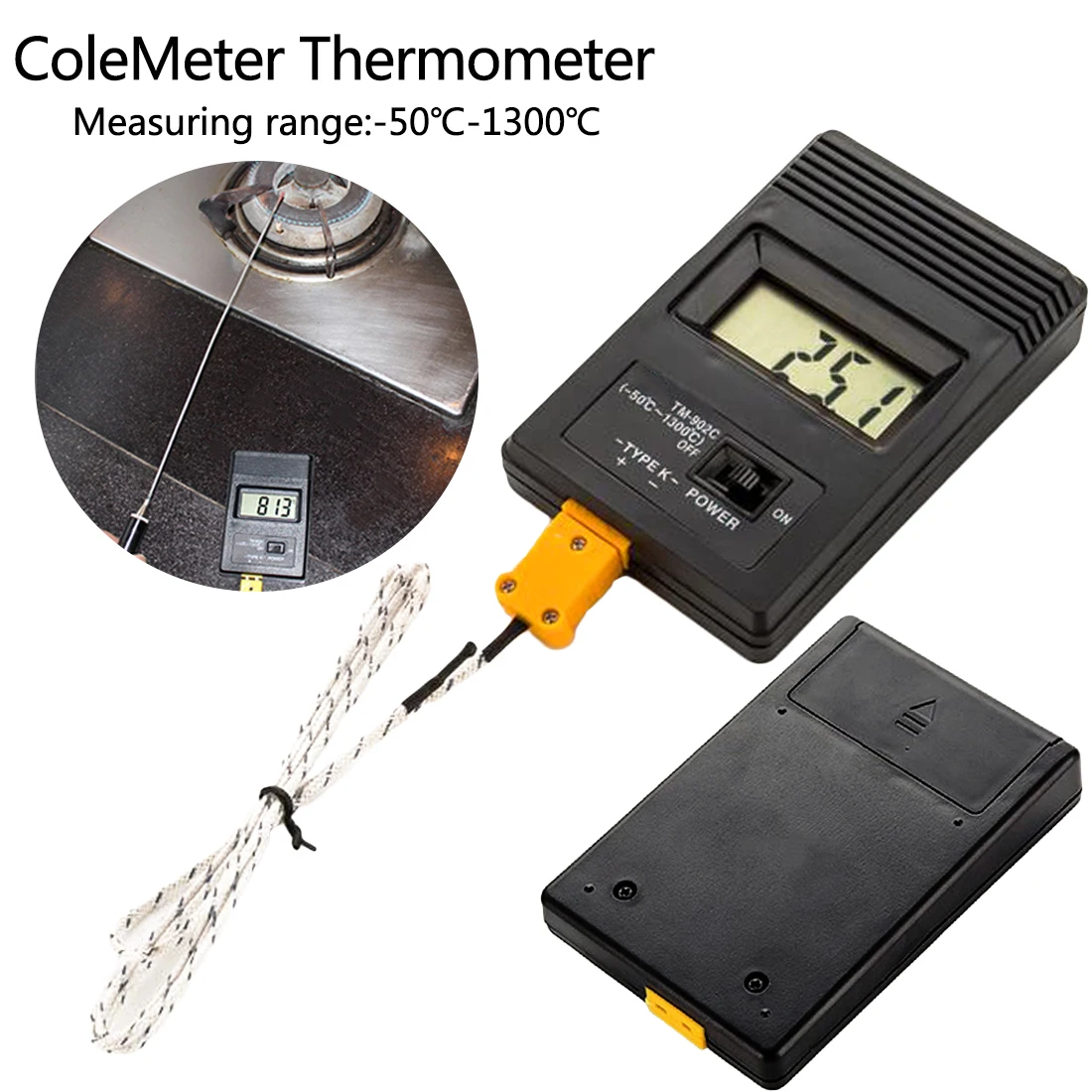 

LCD Digital Thermometer Industrial Thermo Detector 750degree Centigrade & Thermocouple Probe For Lab Factory Use TM-902C