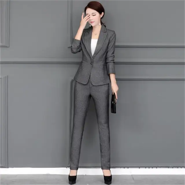 Fall Winter Formal Fashion Interview Blazer Women Business Suits Pant