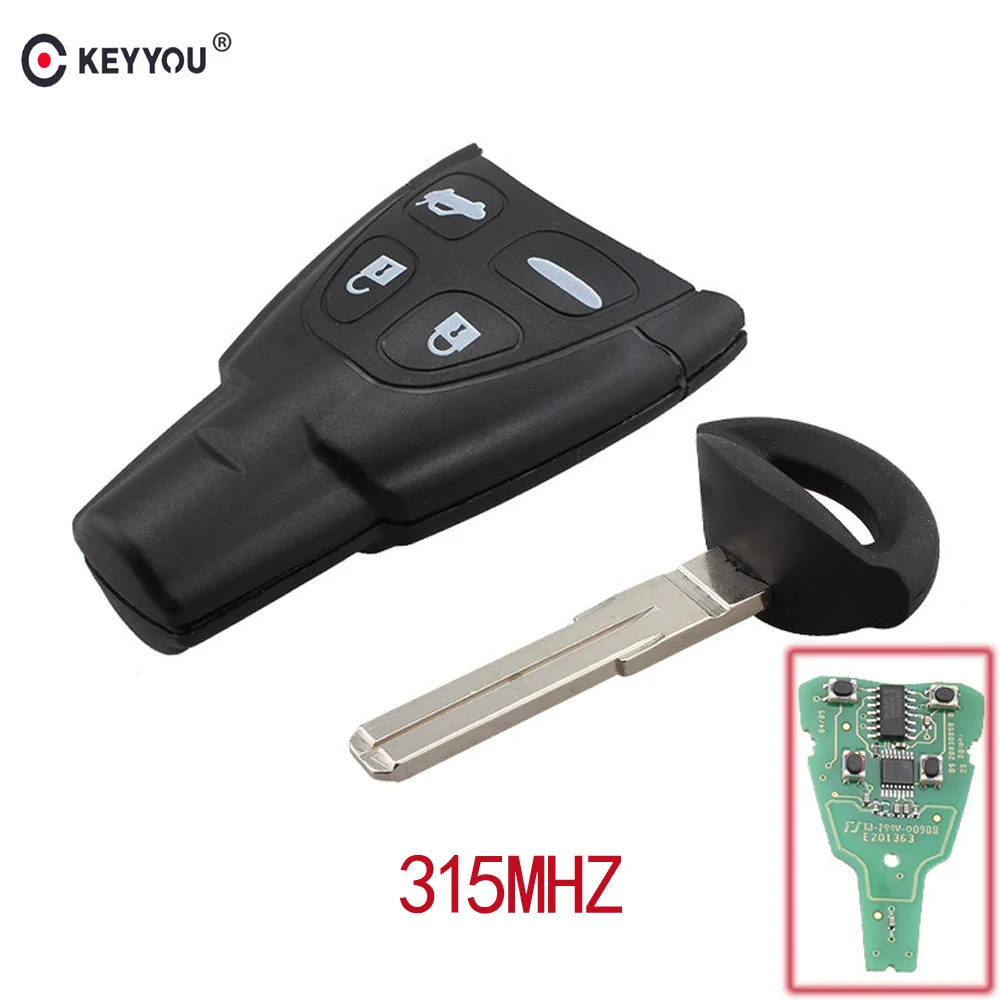 

KEYYOU For Saab 9-3/Saab 9-5 4 Button With Uncut Blade Remote Control Auto Car Key Fob 315 Mhz FCC ID LTQSAAM433TX