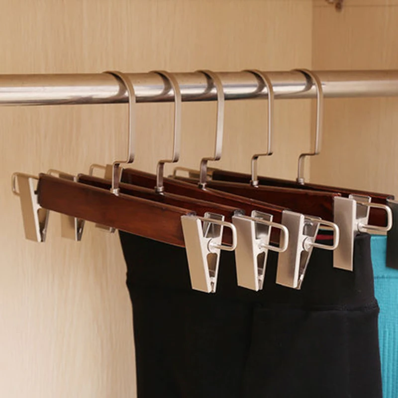 

5 pcs/lot Solid Wood Trousers Hangers Adjustable Household Pants Rack Closet Storage Holder for Dress Skirt Skid Resistance