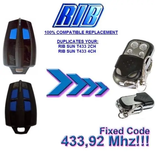 

for RIB SUN T433-2CH, RIB SUN T433-4CH Compatibile Telecomando, Clone 433.92Mhz fixed code