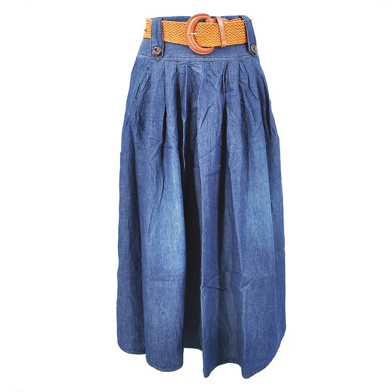 Voobuyla летняя уличная стильная женская джинсовая юбка с высокой талией, длинная Модная Джинсовая юбка, женские плиссированные джинсовые юбки для девочек