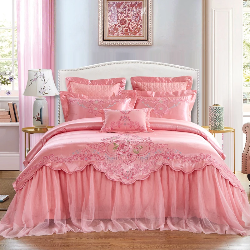 New Silk Cotton Jacquard Garden Wedding Luxury Bedding set Duvet Cover Embroidery Bed Sheet Pillowcases Queen King size 4/6/7pcs | Дом и сад