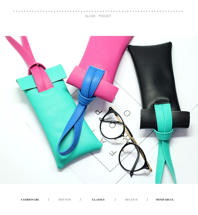 Portable Drawstring Glasses Bags Women's Sunglasses Case Light Convenience Eyeglasses Solid Storage Box Case Bags PU Leather Glasses pouch1 (2)
