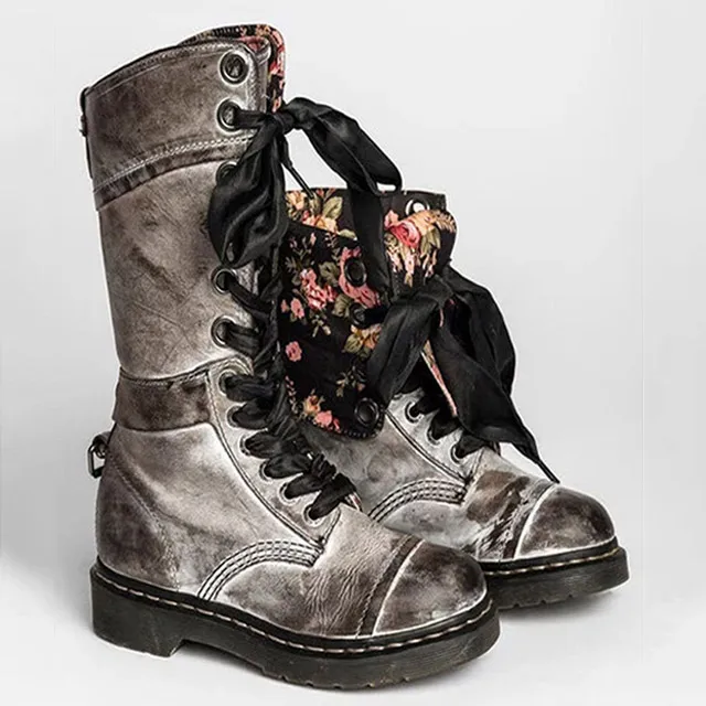 Г. Модная женская обувь осенне-зимние ботинки до середины икры женские ботинки из искусственной кожи женские ботинки женская обувь Рабочая обувь - Цвет: Серый