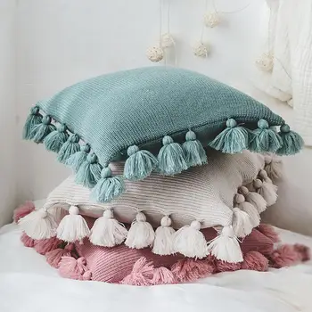 

Pillowcase Household Items Bedroom Boho Style Fringe Knit Pillowcase Bedroom 18x18 Inch Home Knitting Pillow Case Fast Delivery