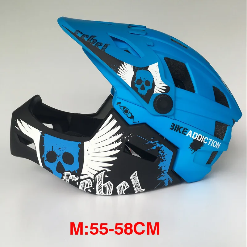 2 в 1, детский шлем с полным покрытием, шлем для велоспорта, мотокросса, спуска под гору, MTV DH, защитный шлем, велосипедный шлем для детей - Цвет: blue M