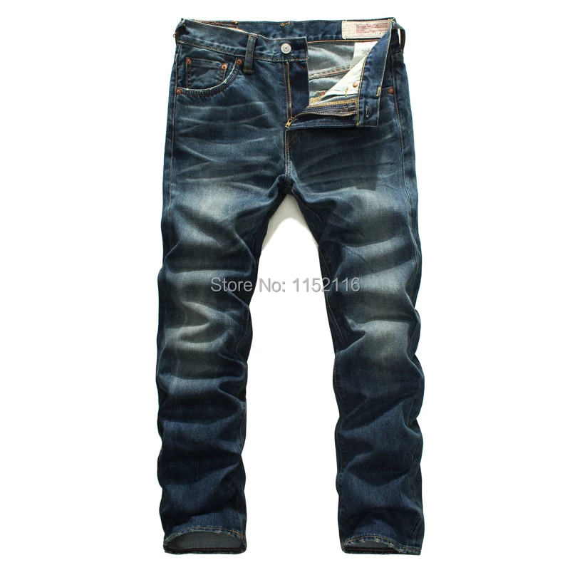 Free shipping fashion mens true branded jeans male jens print retro denim pants men's name brand