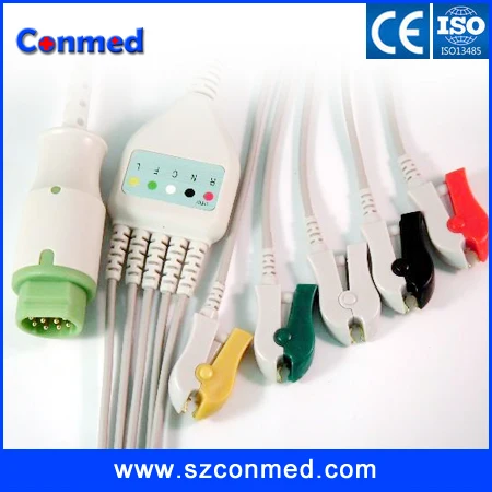 Совместимый Новый 10Pin Siemens 5-свинцовый ECG кабель и leadwires стандарт IEC/AHA зажим с CE