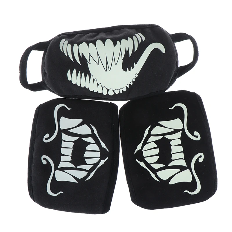 Черная светящаяся маска для лица и рта фосфоресцирующая кавайная аниме-маска с зубами против пыли, маски из хлопчатобумажной ткани, маски с защитой от пыли