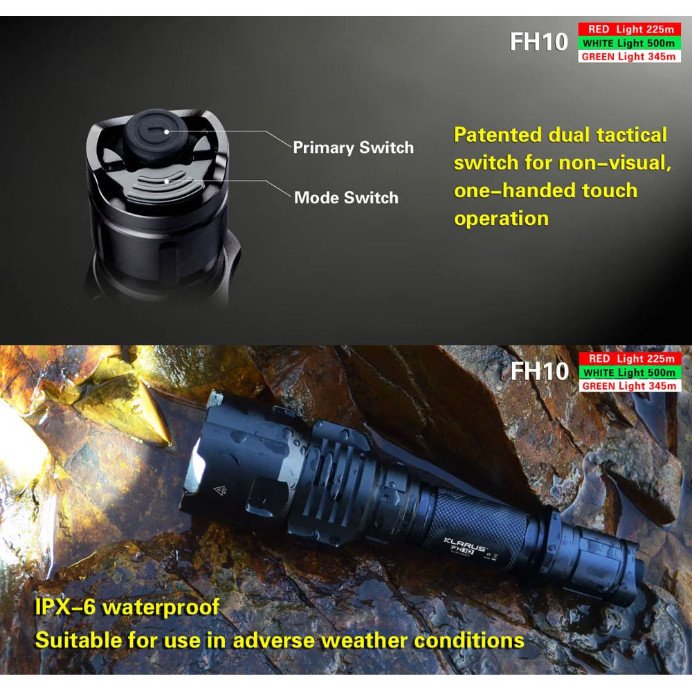  KLARUS FH10 Zoomable Tactical LED Flashlight 3000mW Green Red LED Light White Light 700 Lumens 1865 - 4000012569123