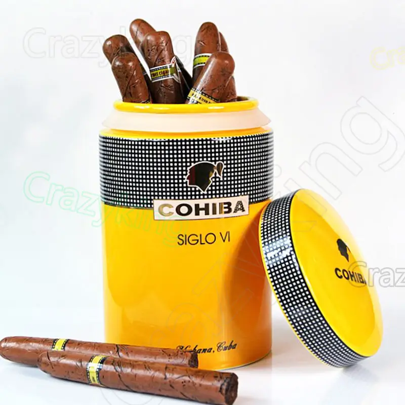 COHIBA Yellow Classic SIGLO VI Ceramic Cigar Jar Tube Holder 25 Cigars
