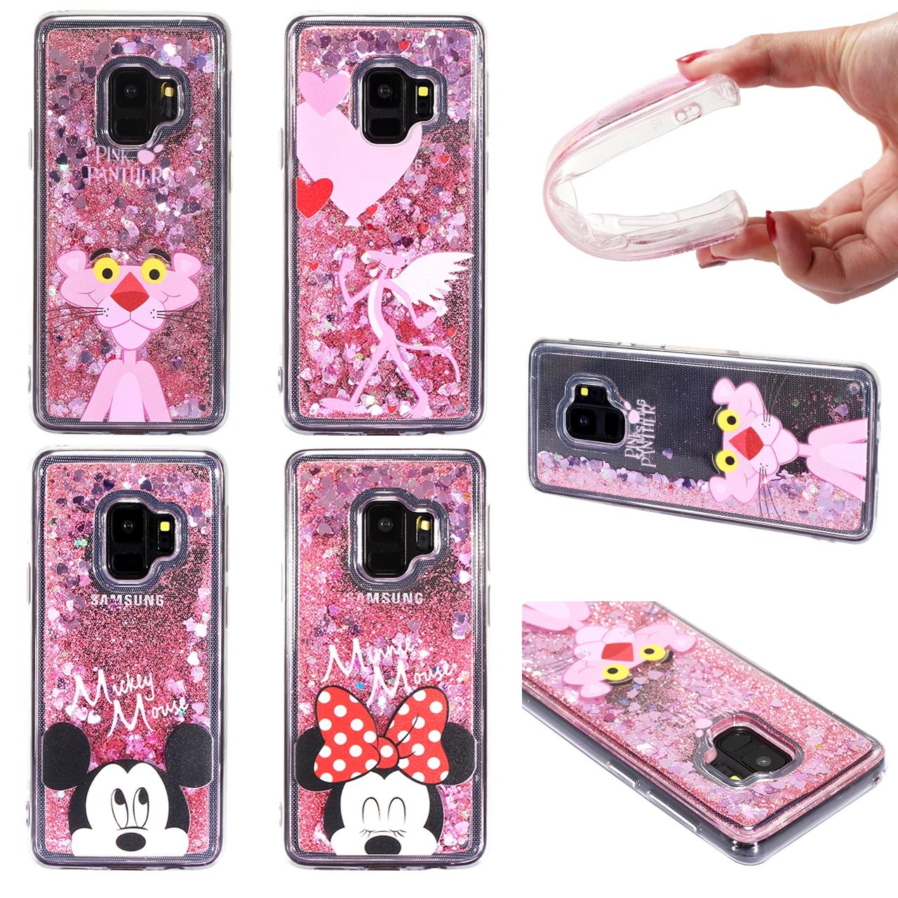 

For Samsung S9 Plus S8 Note8 Shockproof Bling Dynamic Liquid Glitter Quicksand Soft TPU Cover Case Pattern Princess Minnie
