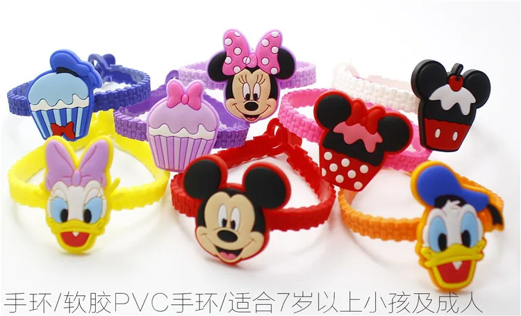 20pcs/lot Cartoon Mickey Minnie Duck Silicone Wristband Kids Bracelet Party Costume Birthday Party Take-home Favor Gift Goodie