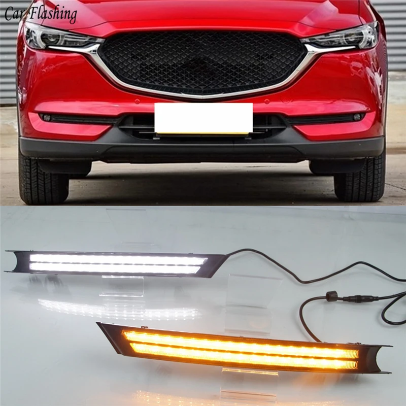 

Car Flashing 2Pcs 12V LED DRL Daytime Running Light With Yellow Turning Signal fog lamp For Mazda CX-5 CX5 2017 2018 2019