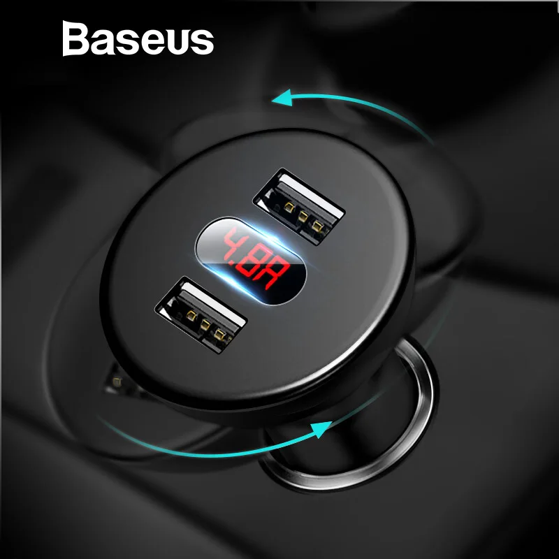 

Baseus Car Charger for Mobile Phone LED Digital Display Dual USB Car Phone Charger for iPhone X Samsung Tablet Travel Adapter