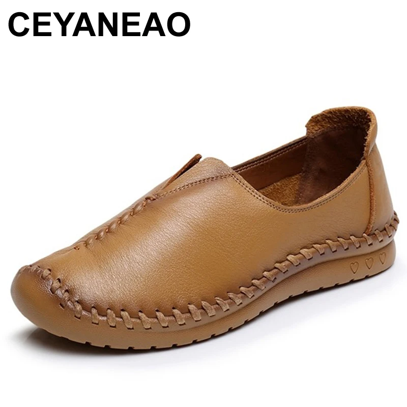 CEYANEAO/Женская обувь на плоской подошве Женская ручной работы Модные мягкие лоферы