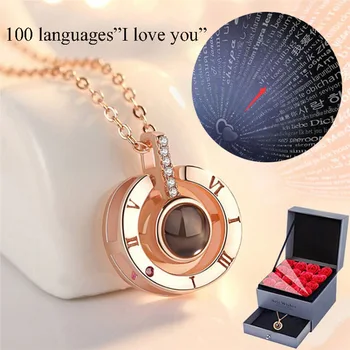 

Amxiu 925 Sterling Silver Roman Numerals Necklace Custom 100 languages I love you Projection Pendant Necklace For Women Wedding