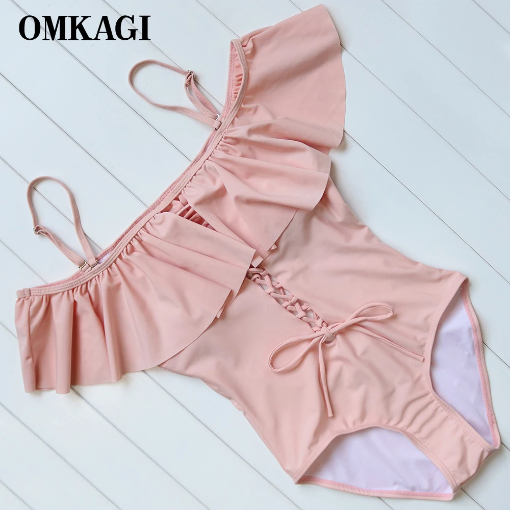 

OMKAGI Brand Solid One Piece Swimsuit Swimwear Women Off Shoulder Sexy Push Up Bodysuit Swimming Suit Beachwear Monokini 2017