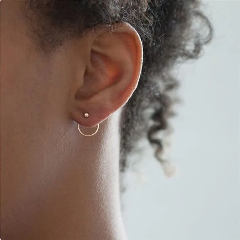 

imixlot Women Minimalism Jewelry Gold/Silver-Color Cute Round Circle Stud Earrings For Men Women Girls Punk Alloy Ear Studs