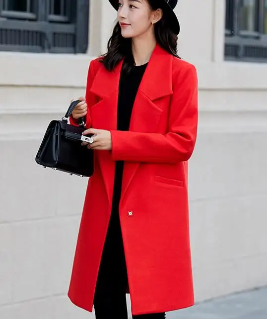 Korean Wool Blend Coat Long Sleeve Turn down Collar