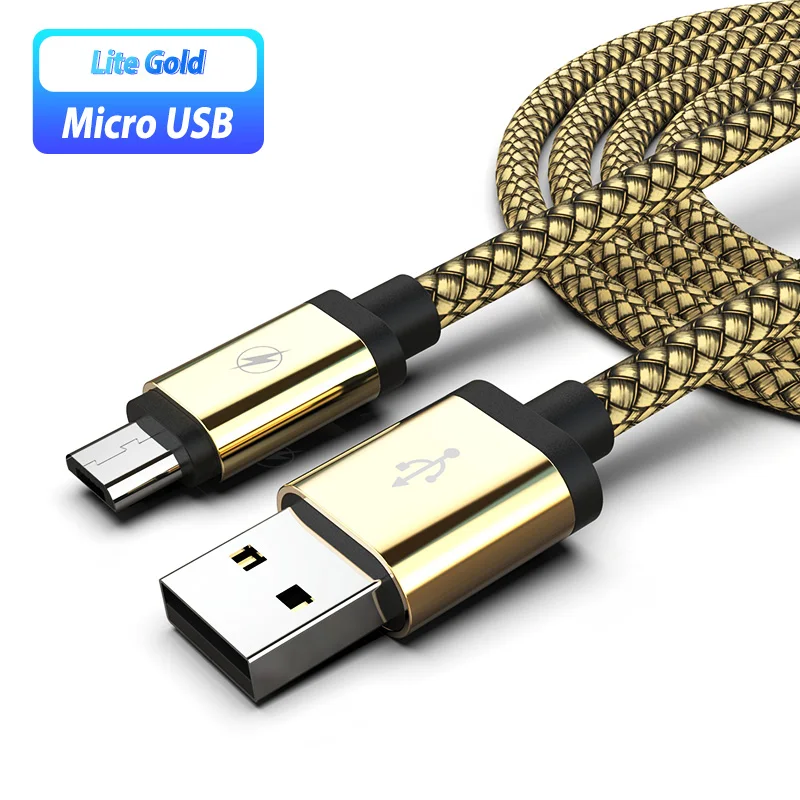 Micro usb кабель для зарядки и передачи данных, кабель для зарядки, шнур для зарядки Android, 2/3 м, Usb кабель для Xiaomi Redmi 7 7A 8 8A Realme - Цвет: Gold Cable Only