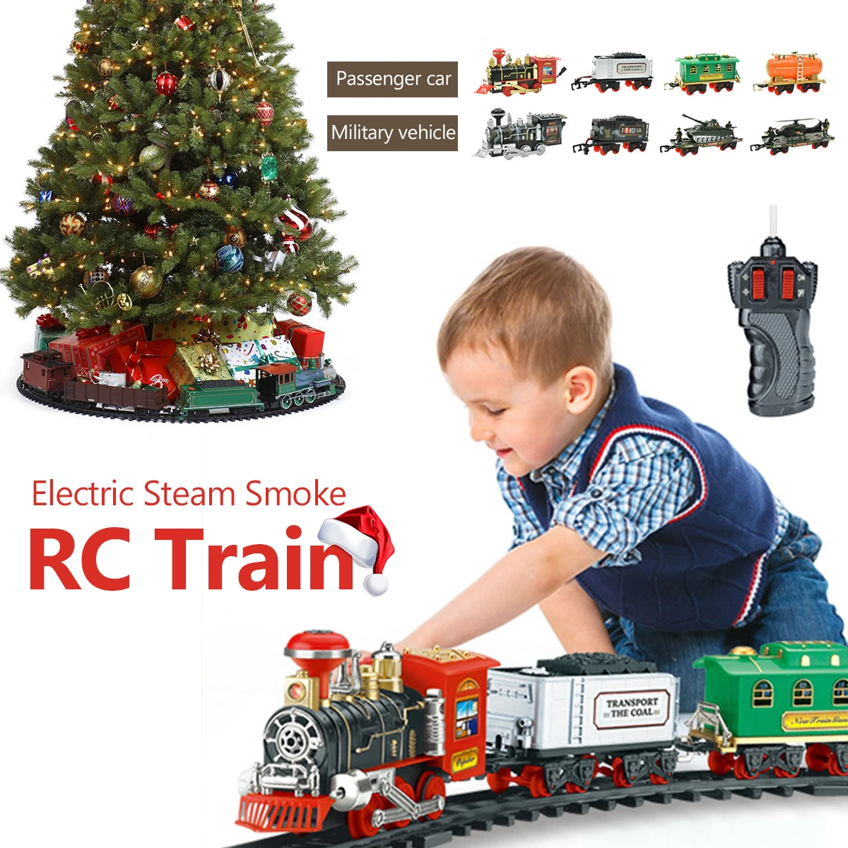 

Electric Remote Control Simulation Rail Train Chargeable Steam RC Tracks Car Smoking Model Kids Christmas Gift