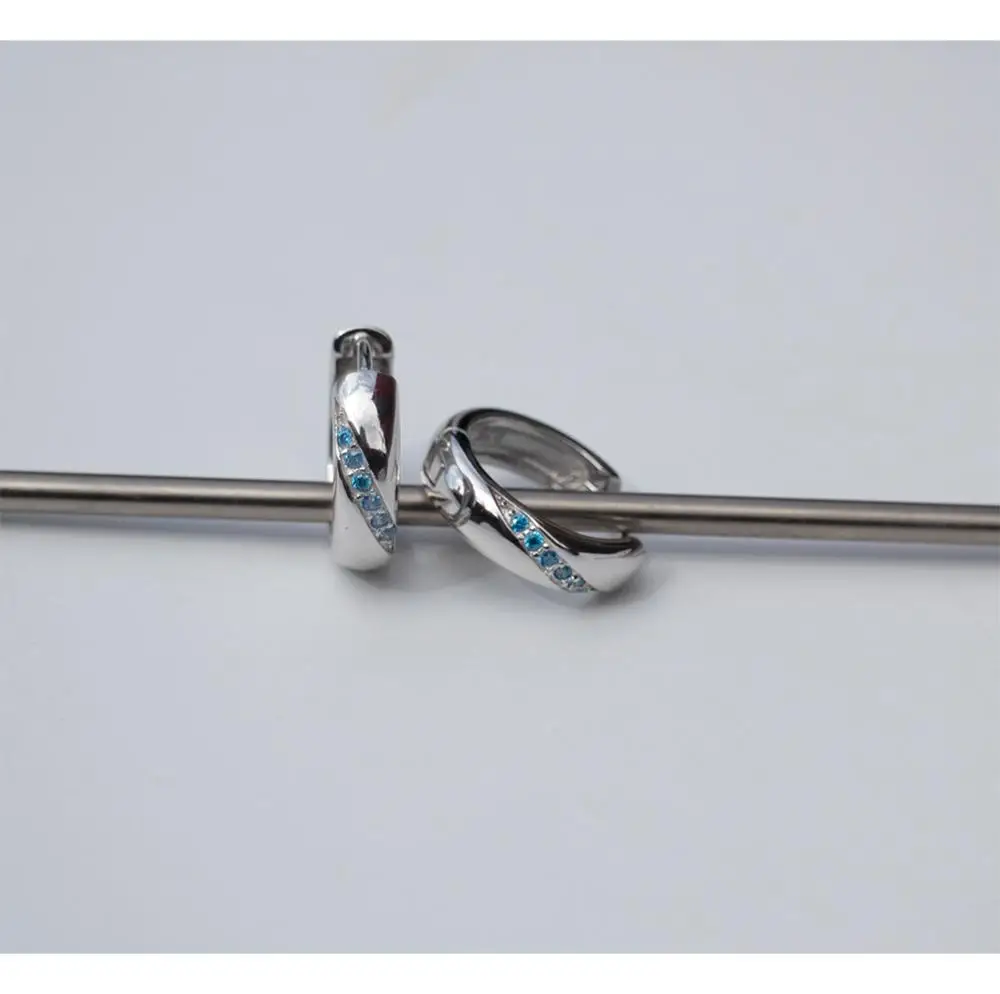 

925 sterling silver earrings fashion simple blue zircon big circle ear ring ear bone ear buckle wild female silver ear jewelry